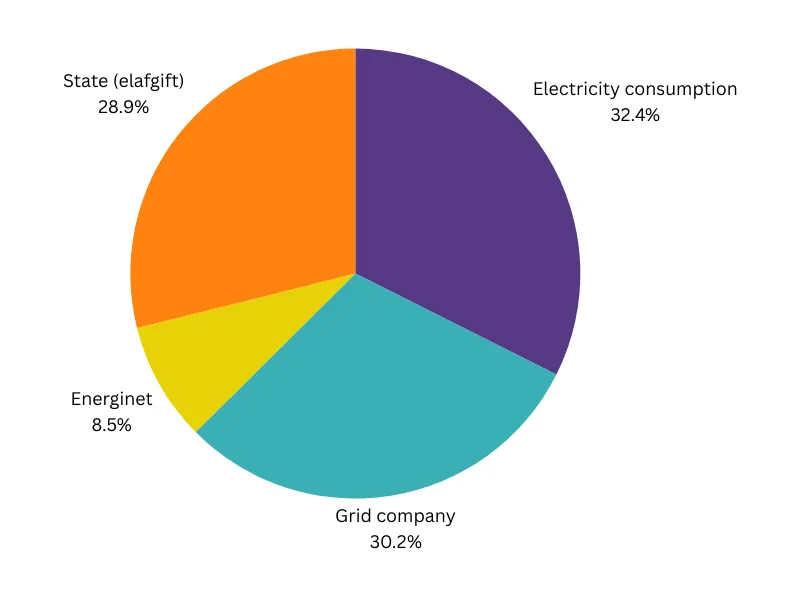 graph showing an example of how costs are divided in an electricity bill in Denmark